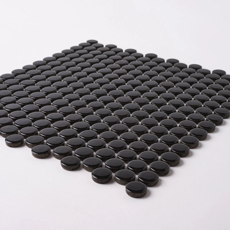 Glossy Penny Round Mosaic Tile – 12x12 Wall & Floor, Black