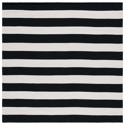 Brookvale Striped Hand-Woven Cotton Area Rug in Black/Ivory