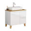 Ensemble de meuble-lavabo moderne de 31,5 po avec lavabo combiné, 1 porte et 2 grands tiroirs, système de fermeture en douceur, conception sans poignée, comptoir et pieds en bois massif naturel, lavabo carré en céramique sur le comptoir, blanc brillant-576009158