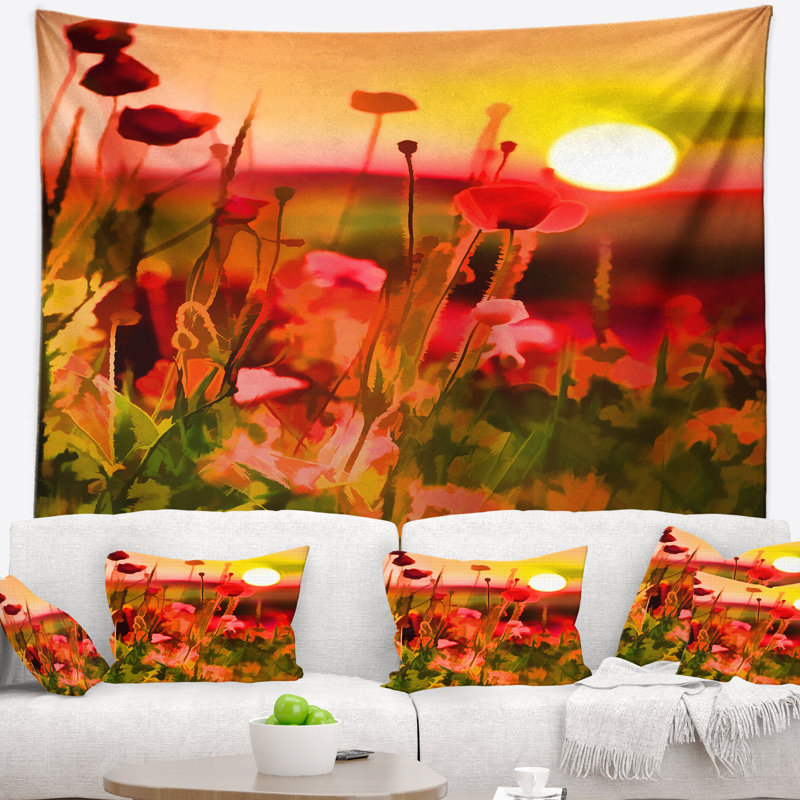 Tapisserie de polyester coucher de soleil avec des res avec accessoires suspendus inclus, H 78 po x l 92 po