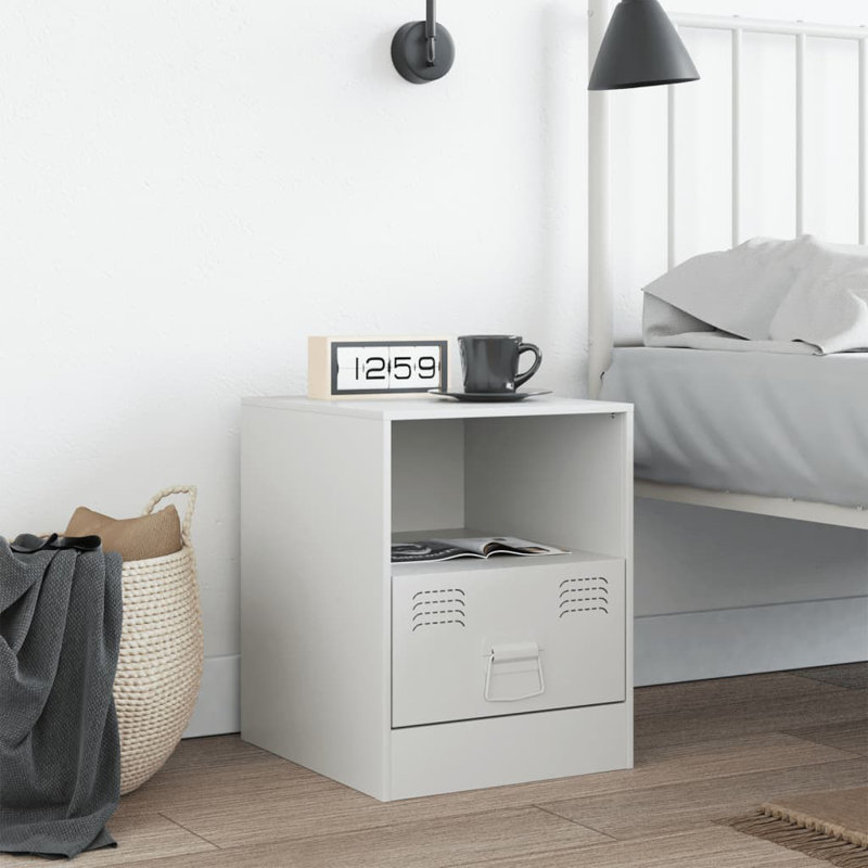 34.5cm W Steel Bedside Table, White