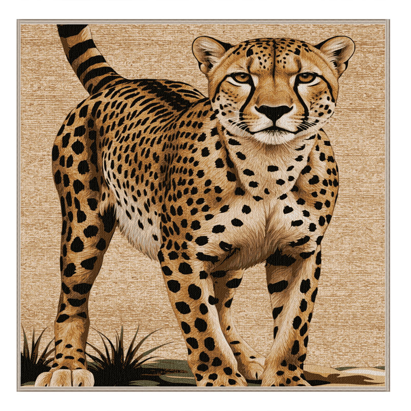 Washable South African Cheetah Big Cats Area Rug, Square 4'