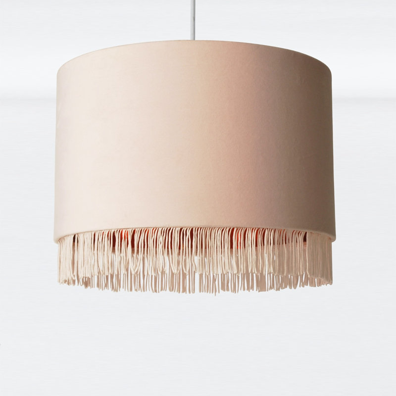 23cm H Velvet Drum Pendant Shade, Blush Pink