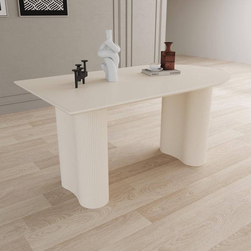 Dining Table And Irregular Side Table, 4-8 Person Dining Table, Thick Engineering Wood Round Wave Table Legs