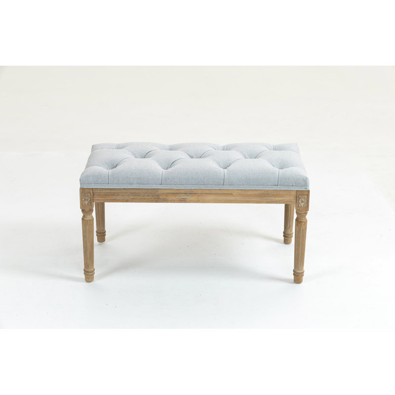 Traditional Rectangle Tufted Ottoman Bench, Light Gray