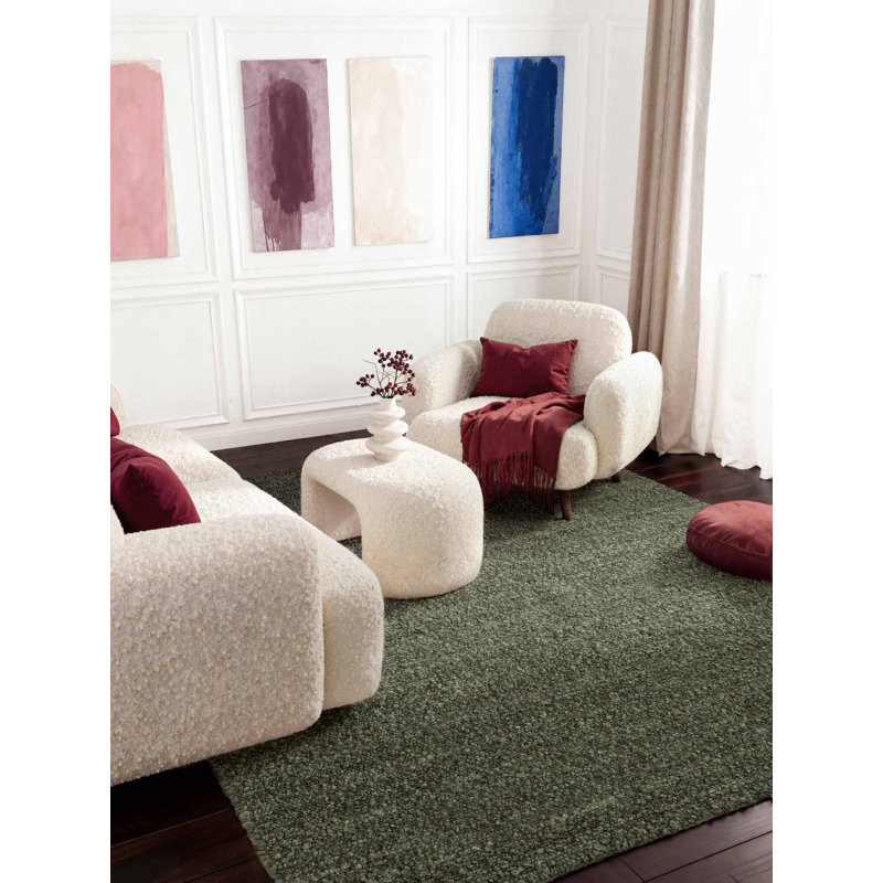 Despoina Hand Woven Area Rug, Rectangle 200 x 290 cm, Green