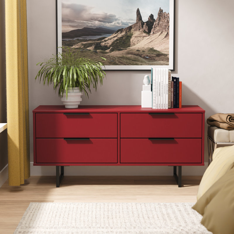 Bisceglia 115cm W 4 - Drawer Chest of Drawers, Red