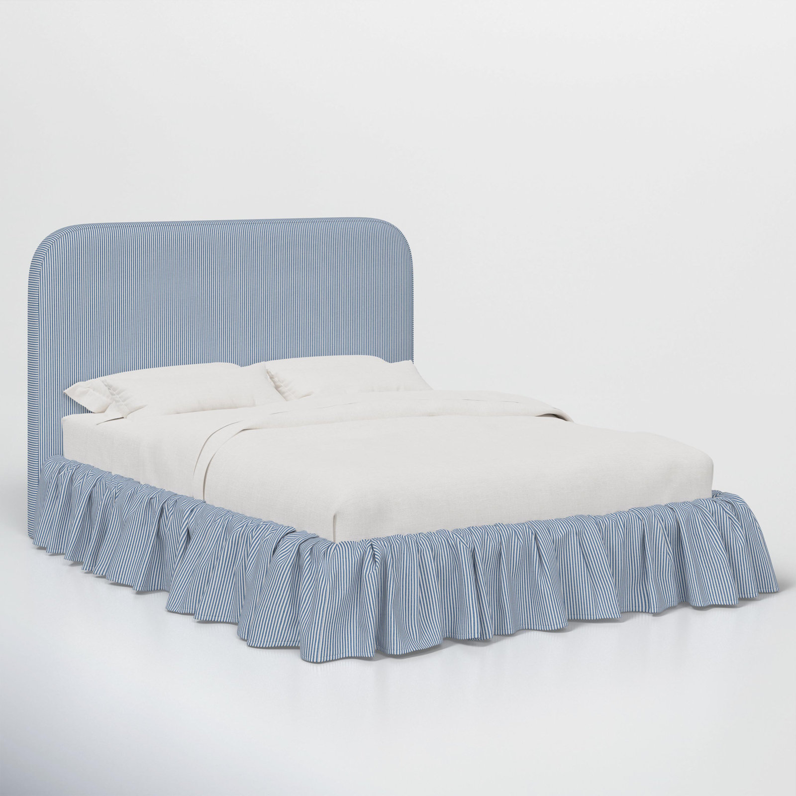 Maggie Ruffle Platform Bed, Prep Stripe Blue, Full