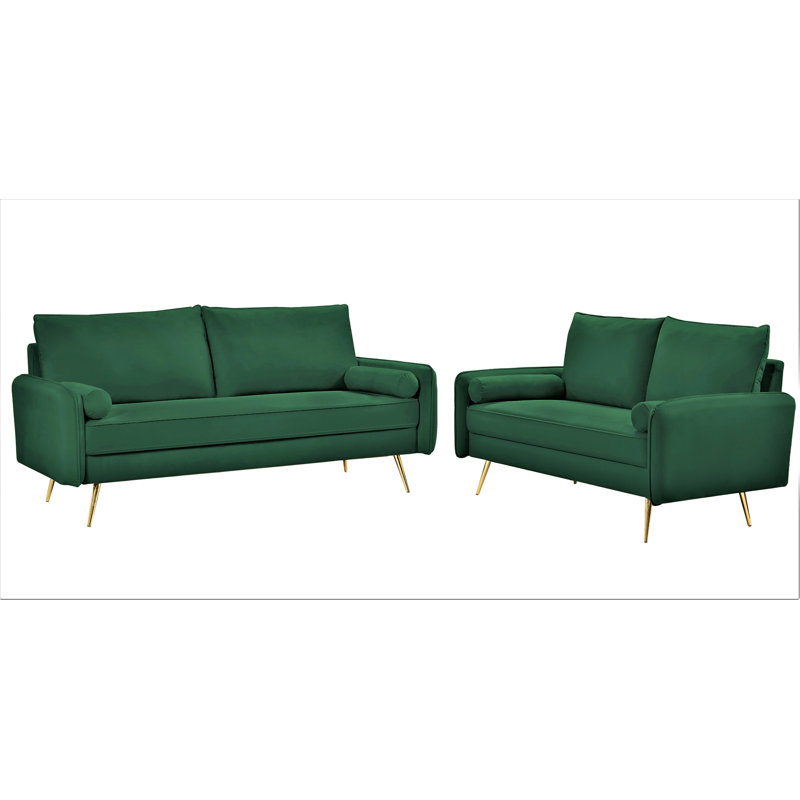 Canapé Mid-Century en velours, Polyester vert