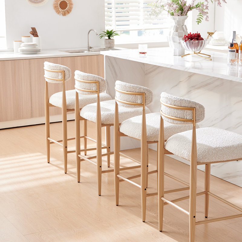 Velora 4-Piece Modern Bar Stool Set With Wood Grain Metal Legs And Upholstered Seats, No