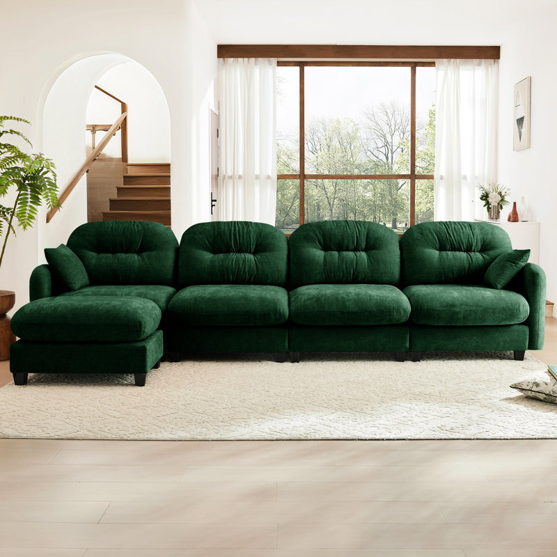 Canapé modulaire de 4 L avec chenille douce, conception, courbe ergonomique et repose-pieds modulaire en chenille, plis, Vert