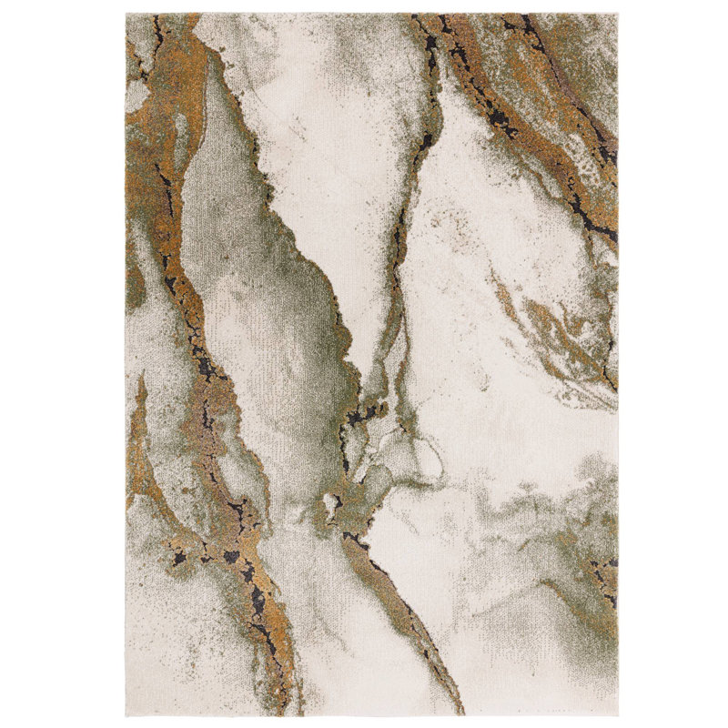 Decara Oasis Abstract High-Low Green Area Rug, Rectangle 80 x 150 cm