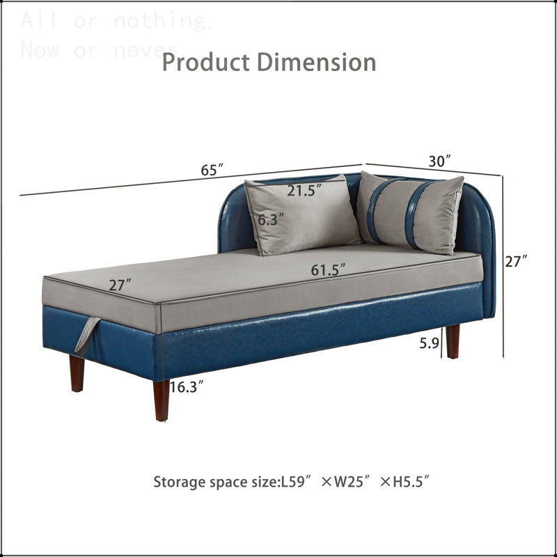 65" Storage Chaise Lounge Sofa, Blue/Gray