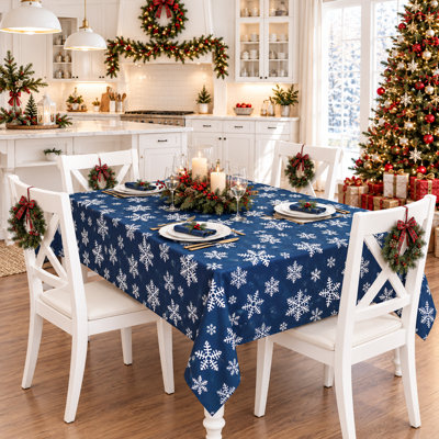 Nappe de Noël à motifs de flocons de neige – Polyester lavable, usage intérieur/extérieur – Idéale pour la table, la cuisine et la décoration des fêtes