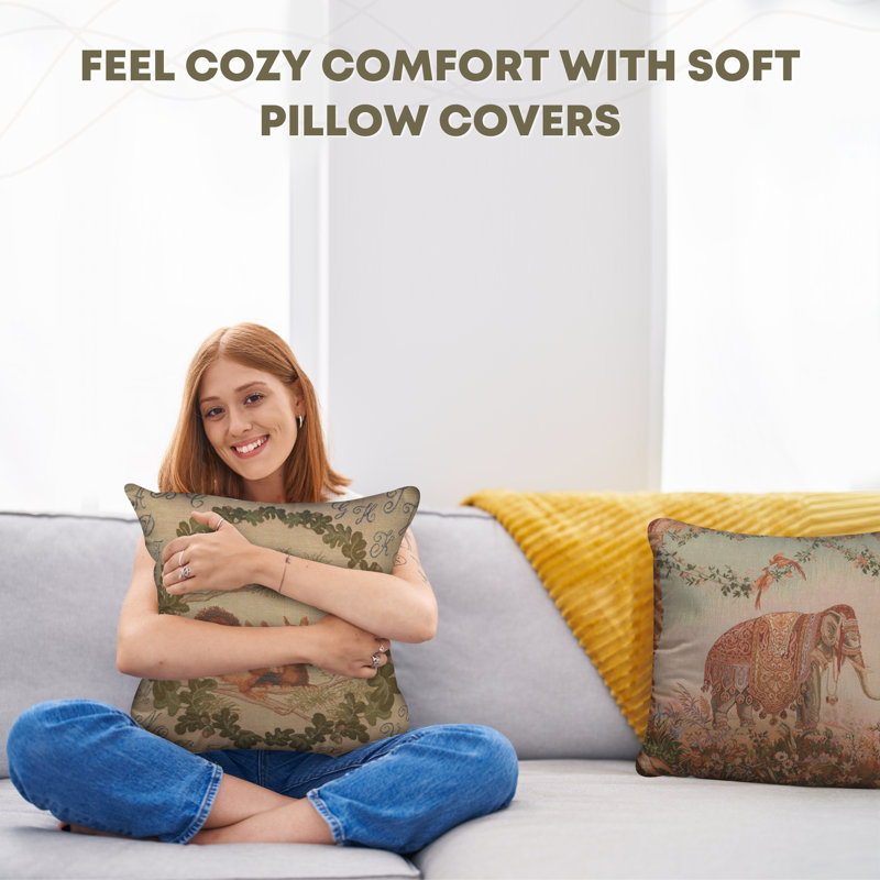 Squirrels Woven Cotton Euro Throw Pillow Cover