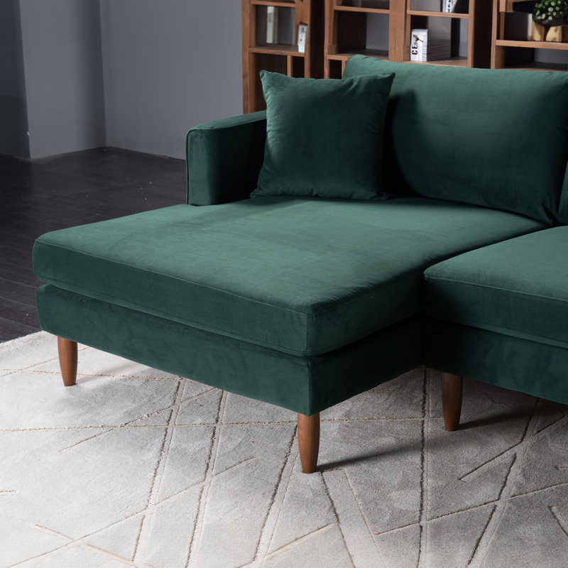 McMahon Upholstered L-Shaped Sectional, Left Hand Facing, Green Velvet