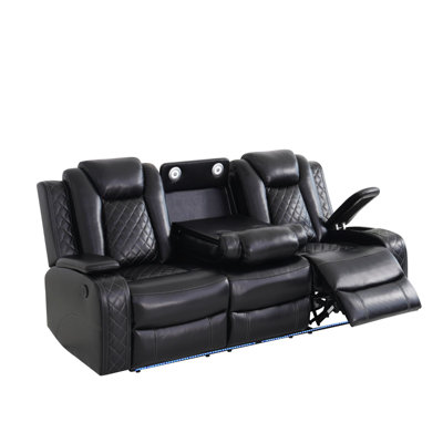 Keyia 83.5'' Breathable Leather Power Reclining with LED and Reading Lighting Sofa