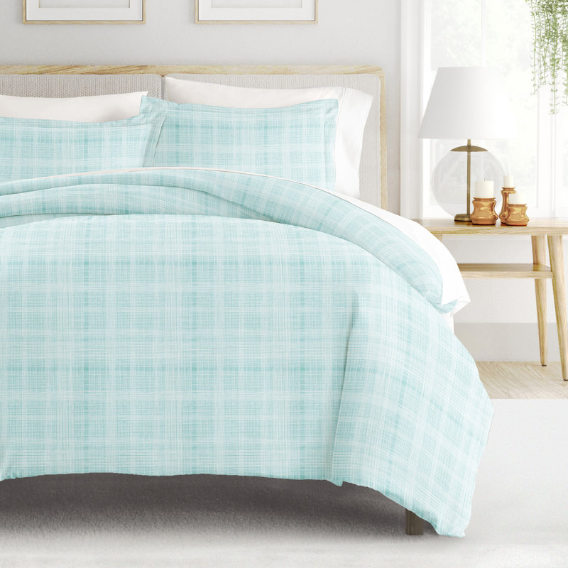 Becky Cameron Plaid Duvet Cover Set, Aqua, Full/Queen Duvet Cover + 2 Shams