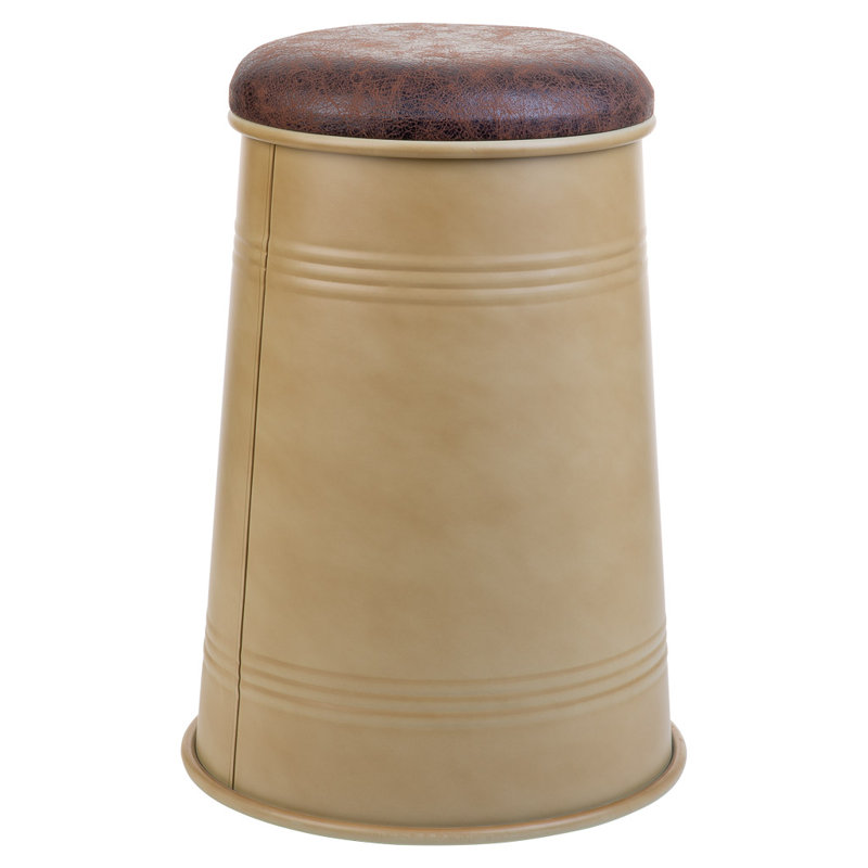 Ajoni 33cm Wide Faux Leather Tufted Round No Pattern Cube Ottoman