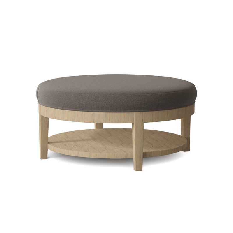 Midtown Upholstered Ottoman, Gray Sugar Performance; 0863-84, Brass Finish
