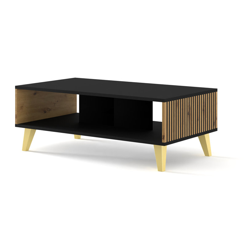 Ravenna Coffee Table with Storage, Matte Black, Gold