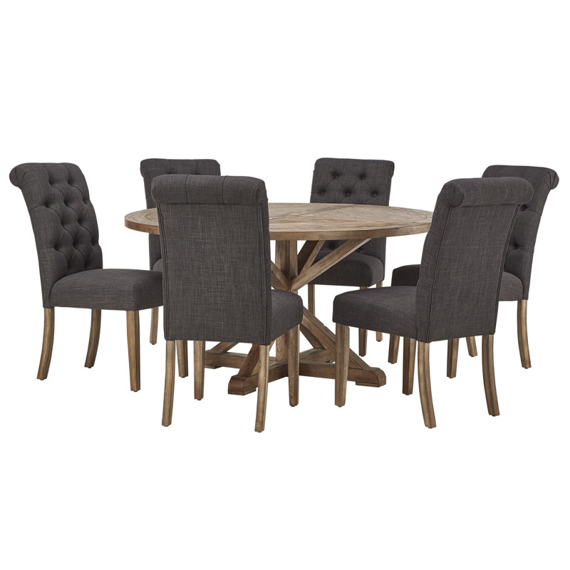 Ashbaugh 6 - Person Pedestal Dining Set, Dark Grey Linen