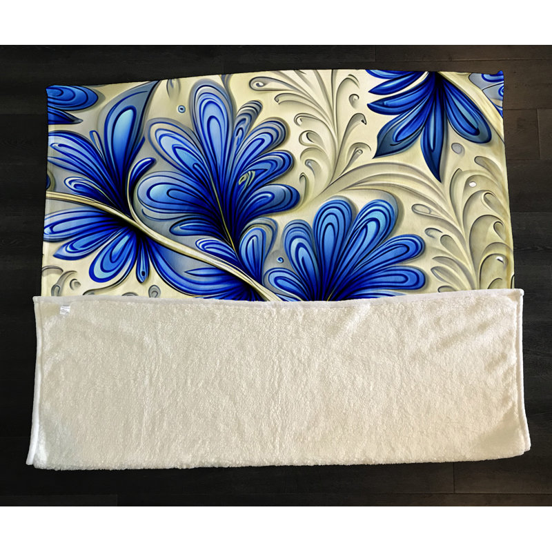 Throw Blanket, 68" W x 80" L, Floral/Abstract, Yellow/Blue