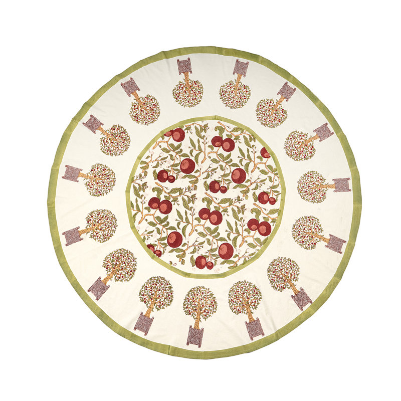 Orange Tree Tablecloth - Red/Green - 90" Round, 90" Round