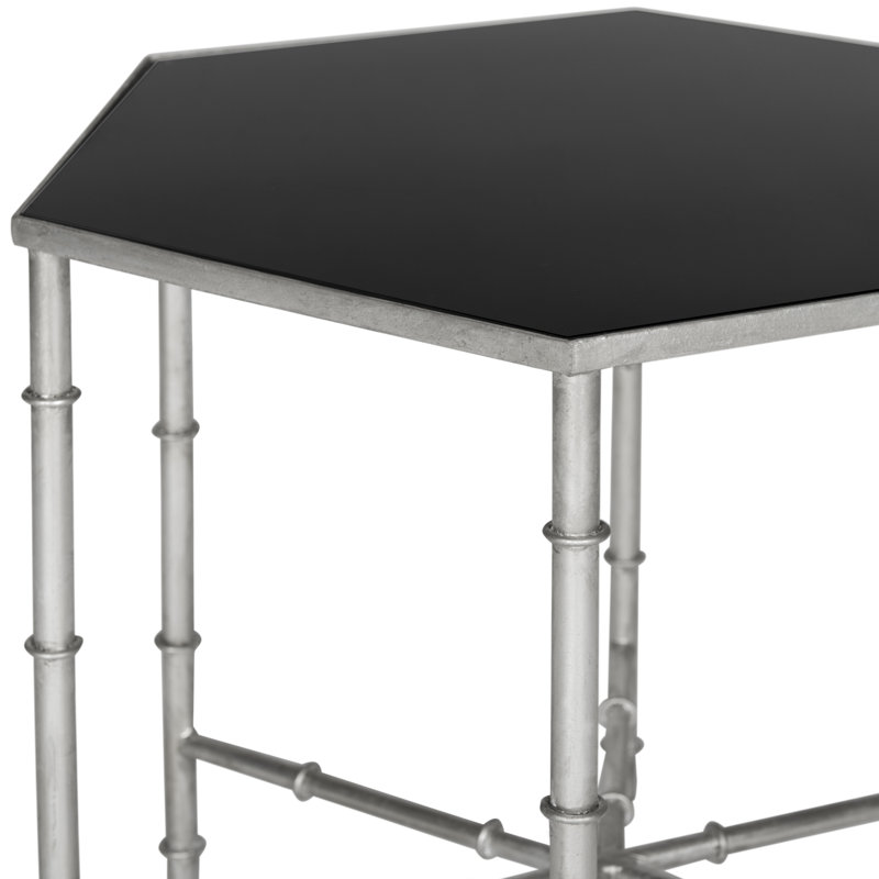 Coquina Glass Top Abstract End Table, Silver/Black, Silver