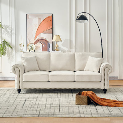 Chenille Sofa with Rolled Arms and Nailhead Trim by Alcott Hill