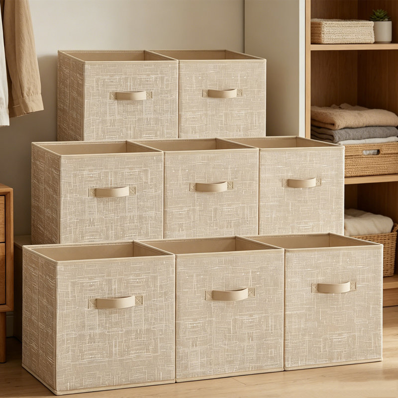 8 Pack Foldable Non-Woven Fabric Storage Cubes, 13 X 13 X 13 Inch Closet Organizer Bins With Dual Handles, Collapsible Storage Baskets For Shelves Bedroom Home Organization