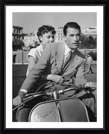 Audrey Hepburn And Gregory Peck Riding A Vespa In The Famous Film "Roman Holiday" - Print on Wood