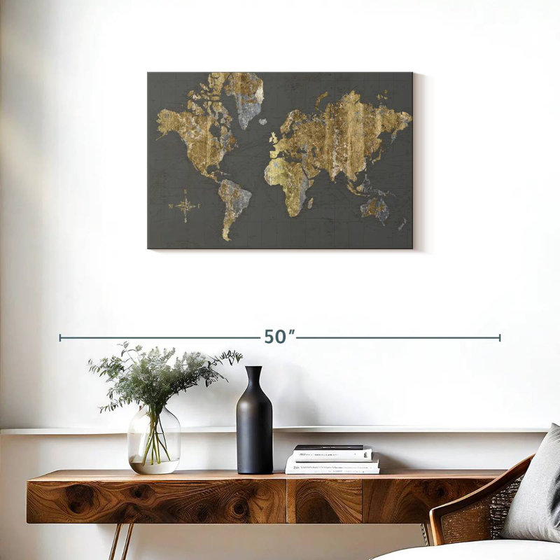 Aliaz Gilded Map Gray, 20" H x 30" W