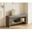 Banc de rangement pour chaussures avec coussin, banc de 40 po de large pour l'entrée, banc pour repose-pieds dans la chambre à coucher, panneaux latéraux cannelés, chêne gris