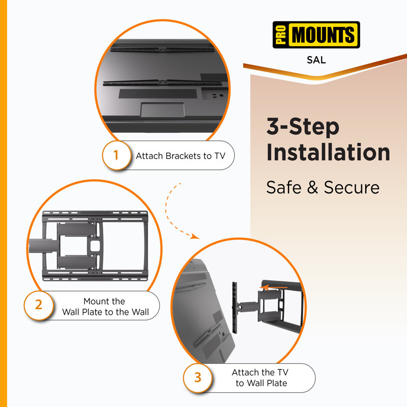 ProMounts Premium Articulating/Full Motion TV Wall Mount for 37" - 85" Screens, Holds up to 120 lbs.