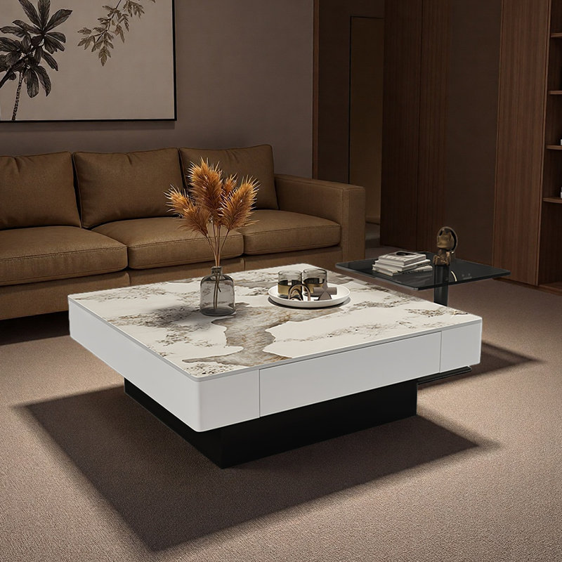 Table basse Modern, H 13,8 po x L 39,4 po x l 39,4 po, Noir / blanc