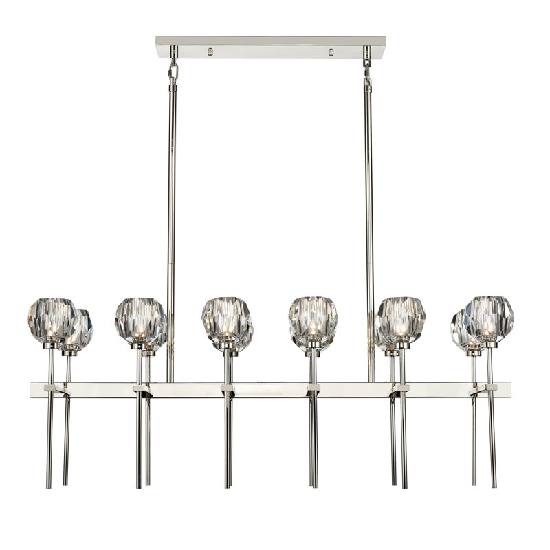 Lustre linéaire unique à 12 lumières, Nickel poli