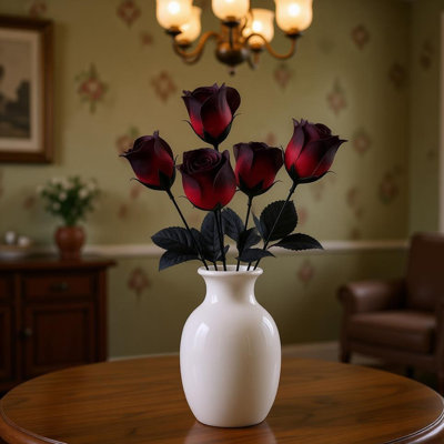 4Pcs Artificial Rose Bud Bouquet, Faux Gothic Halloween Flowers with Black Leaves for Home Party Outdoor Decoration