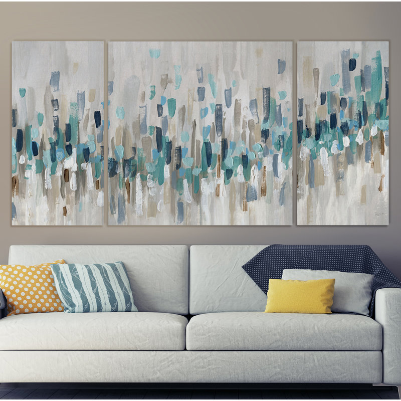 " Blue Staccato " Painting Print, 24" H x 48" W x 1.5" D
