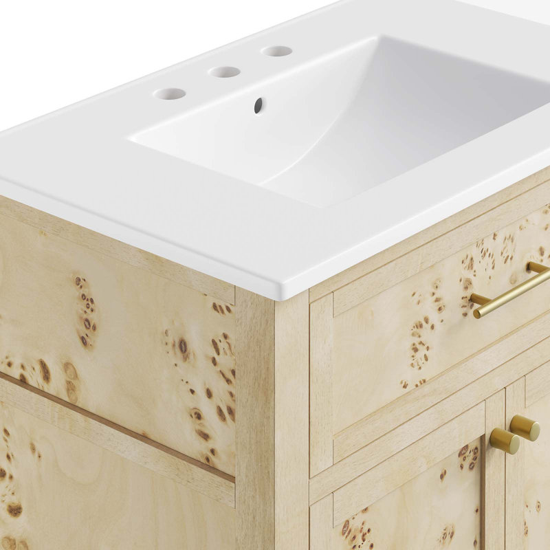 Modway Elysian 30'' Free Standing Single Bathroom Vanity with Manufactured Wood Top, Burl, White