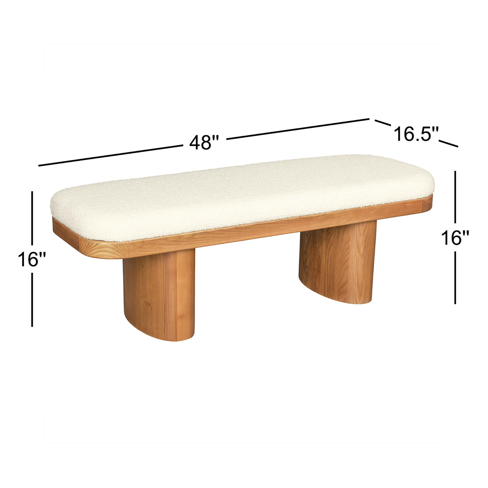 Hilarie 48" Boucle Bench, 16" H x 48" W x 16.5" D