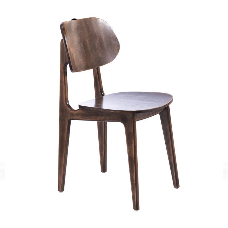 Commercial Solid Wood Dining Chair With Curved Backrest, Brown, 2