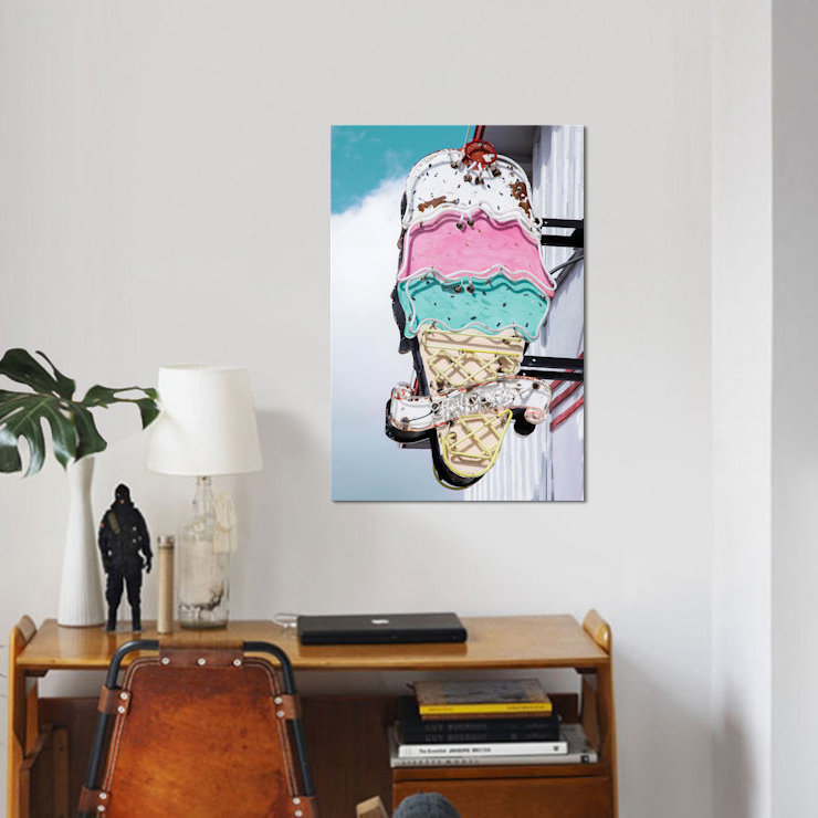 « rétro ice crème », impression sur toile, H 40 po x l 26 po x P 1,5 po, Toile tendue, Pas de tapis