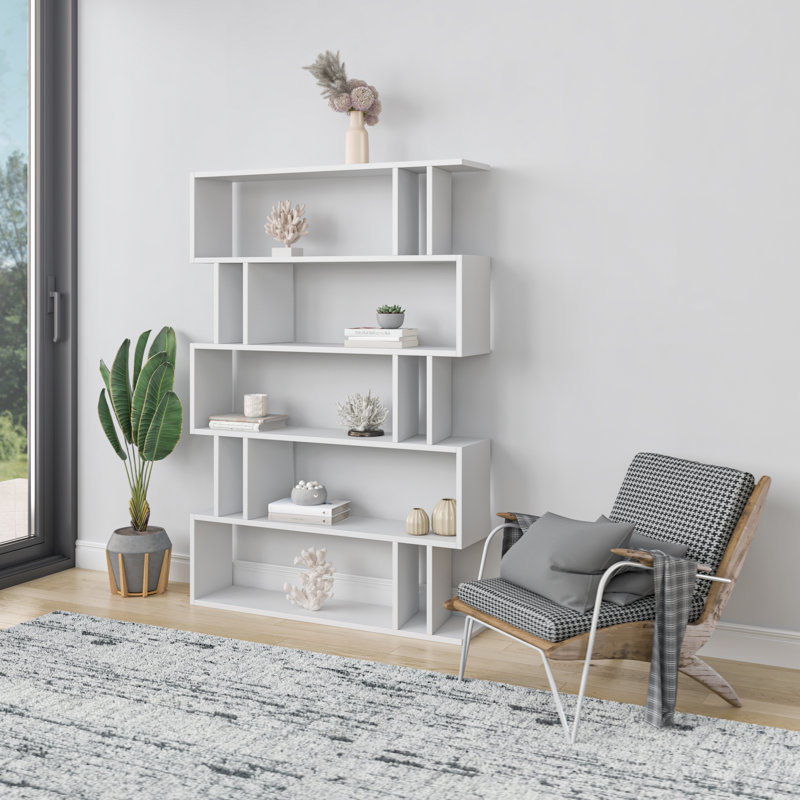 Bibliothèque géométrique moderne H 63,39 "x l 43,31" Ezra, Blanc