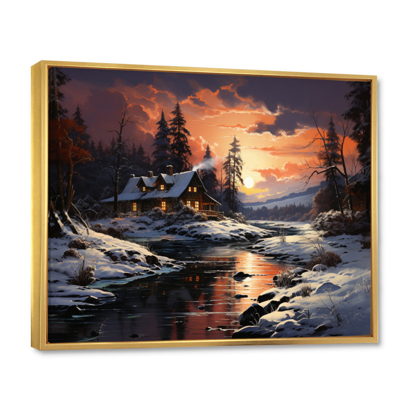 Winter Glow II - paysages, impressions sur toile, 16" H x 32" W, Cadre flottant doré