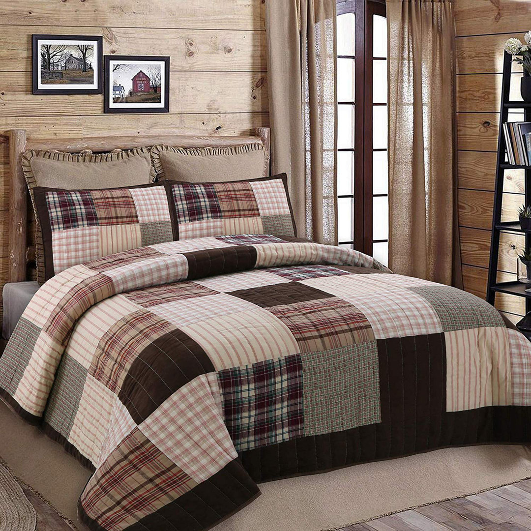  Brown/Beige Cotton 180 TC Reversible Quilt Set Cozy Line Home Fashion 