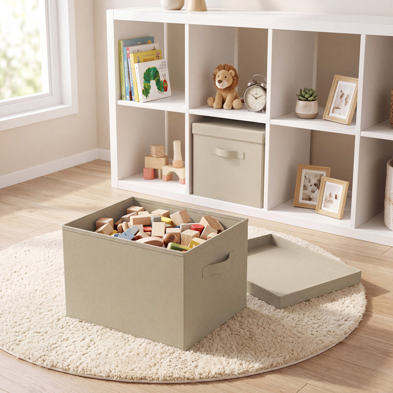 Ensemble de 3 bacs de rangement en tissu avec couvercles et poignées, bacs rectangulaires pliables en tissu de qualité supérieure, empilables, pour vêtements, jouets et organisation de garde-robe de chambre.