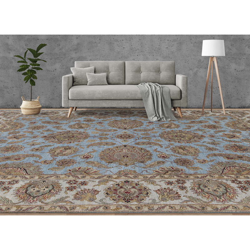 Wool Oriental Area Rug in Blue/Ivory/Green