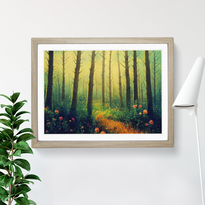 Summer Forest Watercolour Vol.5 - Single Picture Frame Painting, 46cm H x 64cm W x 2cm D, Oak Framed