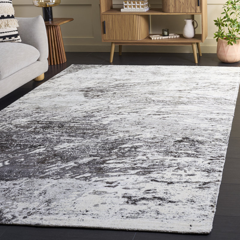 Tapis abstrait en coton tissé à la main en viscose Cuevas, Rectangle 6 pi x 9 pi
